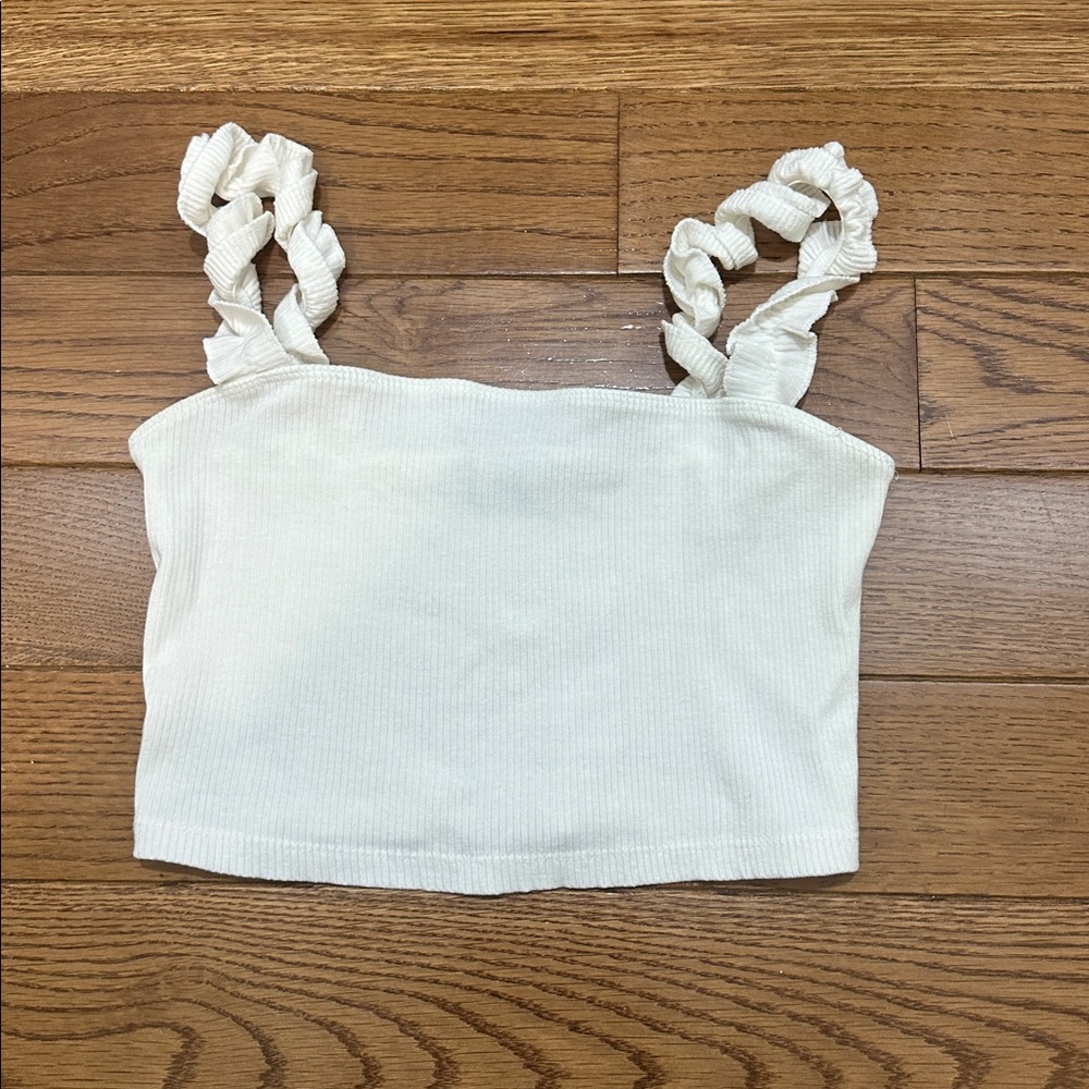 White Ribbed Crop Top with Twisted Straps Sunday Best